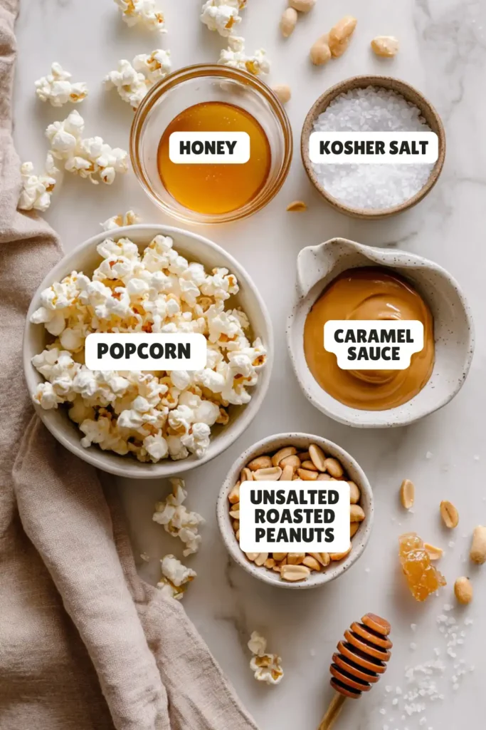 Salted Honey Peanut Caramel Corn Ingredients