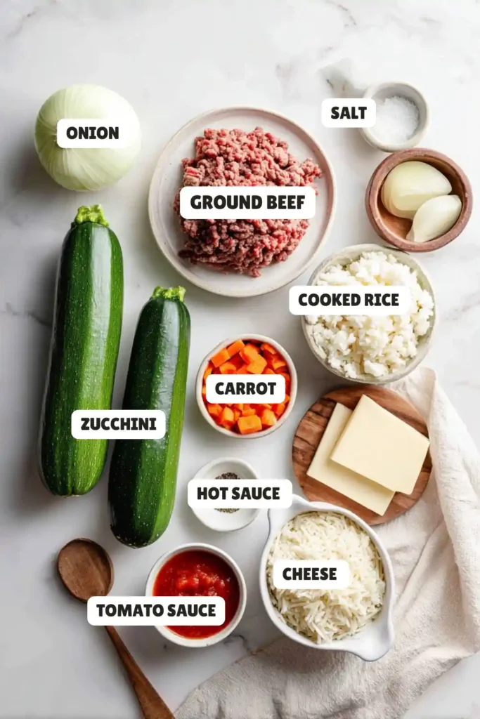Beef and Rice Stuffed Zucchini Recipe​ Ingredients