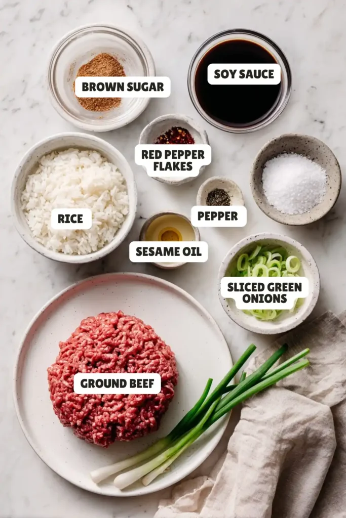 Korean Ground Beef and Rice Bowls Ingredients